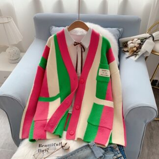 Colorful Striped Knit Cardigan Sweater Jumper