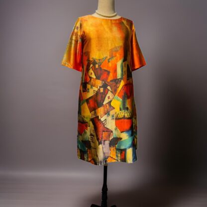 Satin Town Landscape A Line Dress