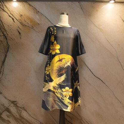 Elegant Golden Moon Crane A Line Dress - Image 4