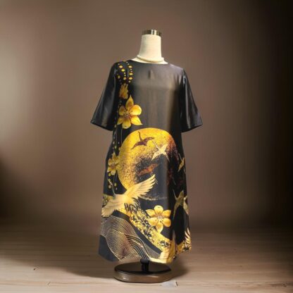 Elegant Golden Moon Crane A Line Dress - Image 2