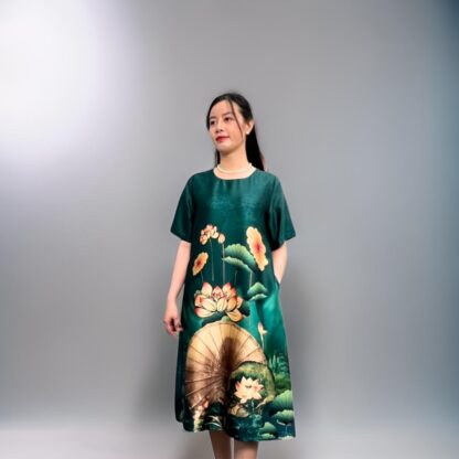 Elegant Lotus Flower A Line Dress