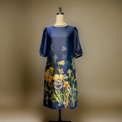 Elegant Flower Blue A Line Dress