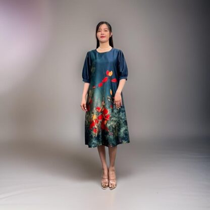 Elegant Flower Blue A Line Dress - Image 3