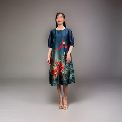 Elegant Flower Blue A Line Dress - Image 2