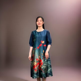 Elegant Flower Blue A Line Dress