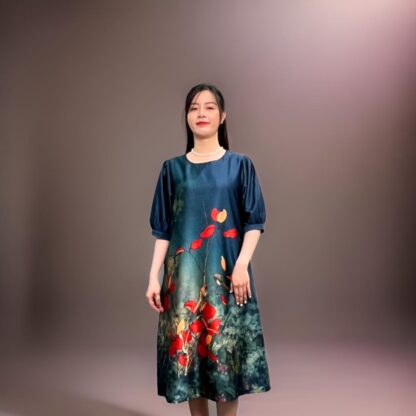 Elegant Flower Blue A Line Dress