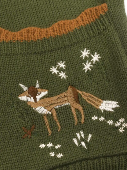 Green Fox Embroidered Autumn Crop Knit Cardigan - Image 3