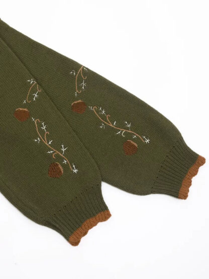 Green Fox Embroidered Autumn Crop Knit Cardigan - Image 4
