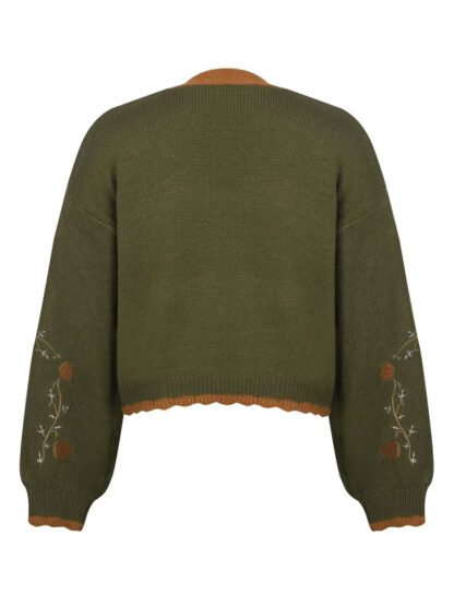 Green Fox Embroidered Autumn Crop Knit Cardigan - Image 2